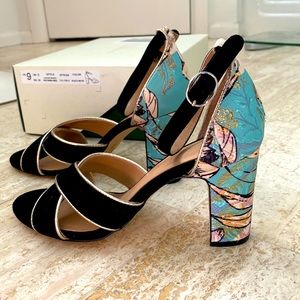 Anthropologie stunning mixed color/pattern heels 39 8.5-9